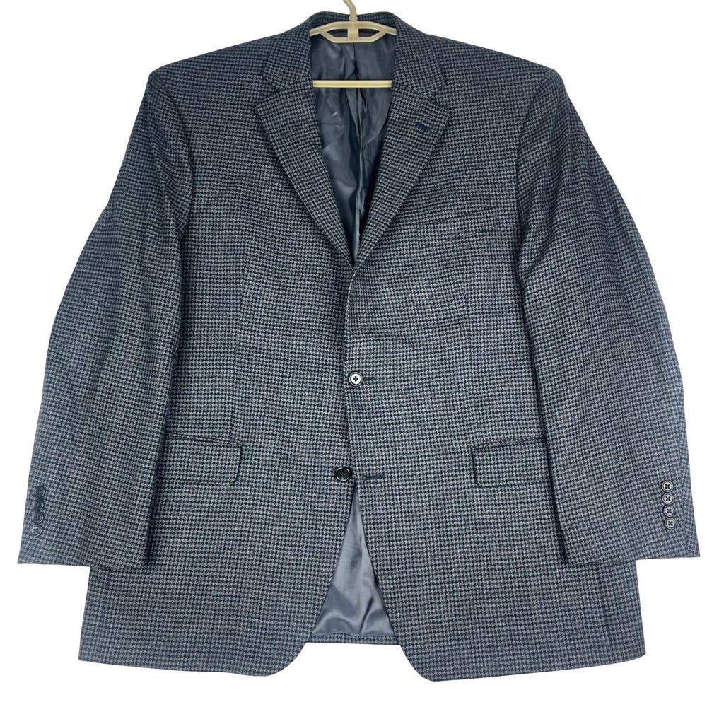 Lauren Ralph Lauren Blazer Men 46R Grey Houndstooth 100% Wool Sport Coat